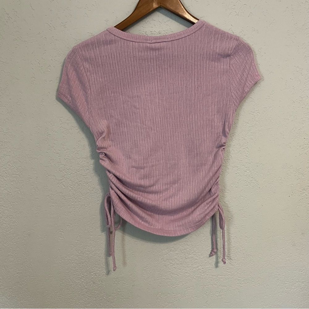 Kingston Grey Pastel Purple Cropped Fitted T-Shirt with Ruched Sides - Picture 8 of 9